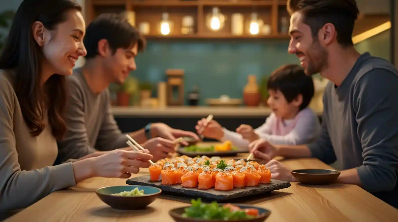 salmon skin roll with family