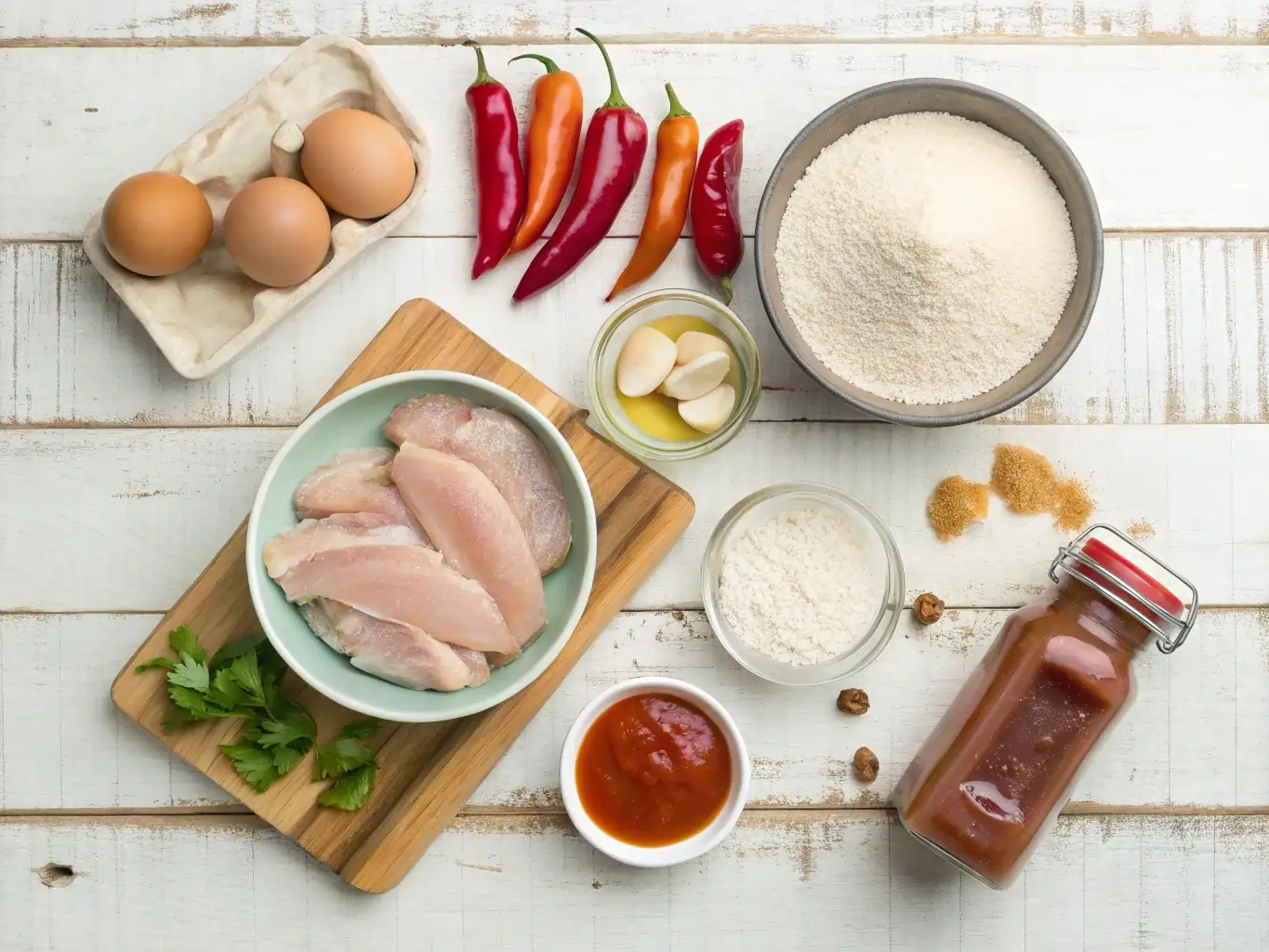 Ingredients for Honey Chipotle Chicken Crispers Recipe Ingredients needed to make honey chipotle chicken crispers including chicken tenders, flour, honey, chipotle peppers, and spices