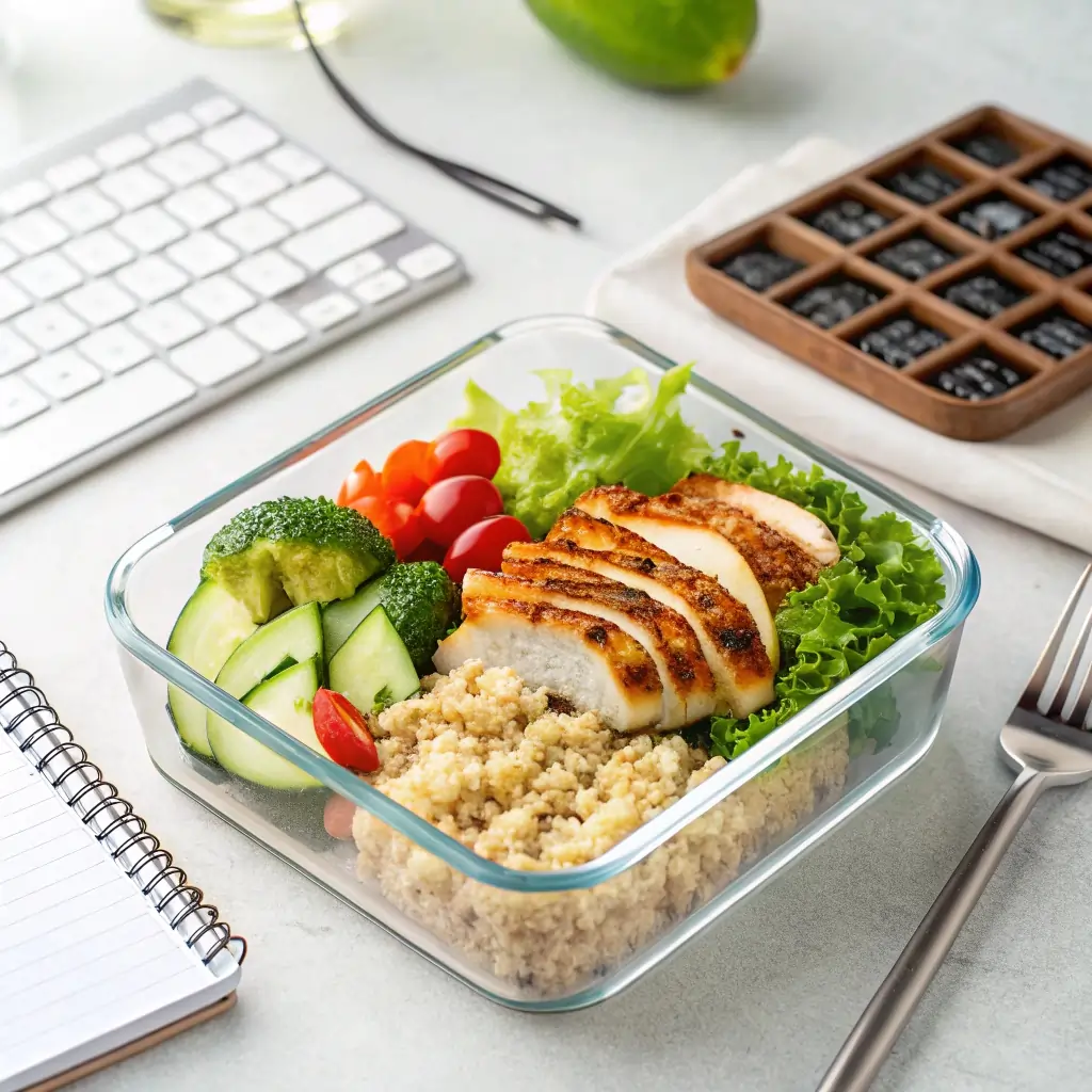 High protein lunch ideas for work with grilled chicken and quinoa