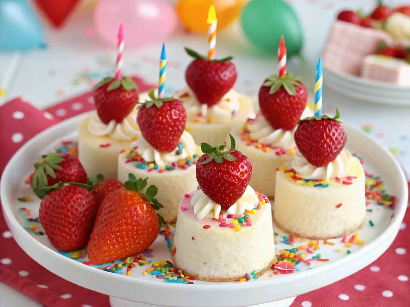 irthday-strawberry-shortcake-bites Birthday-themed strawberry shortcake bites