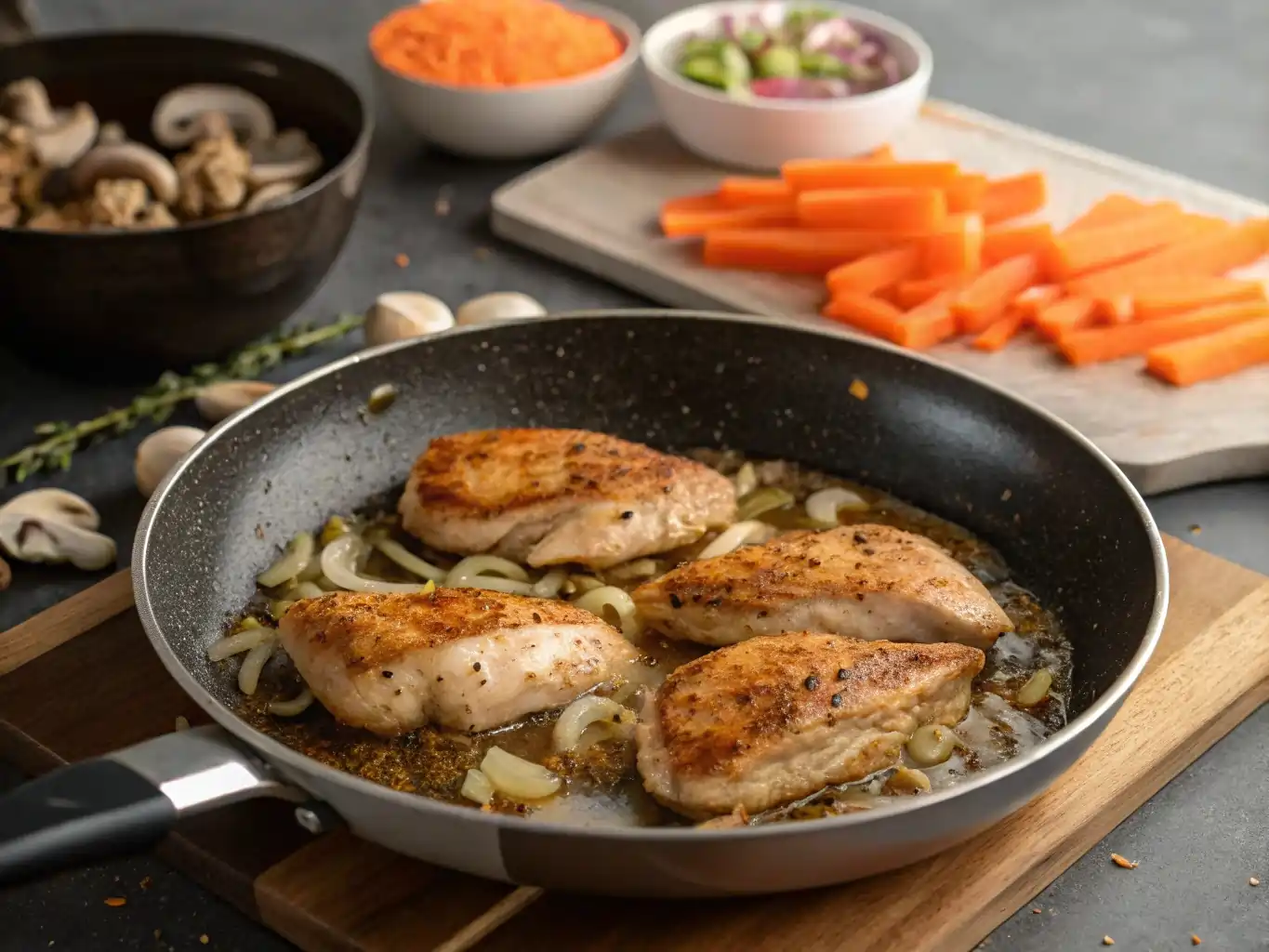 skillet-seared-chicken-stroganoff searing chicken for stroganoff recipe