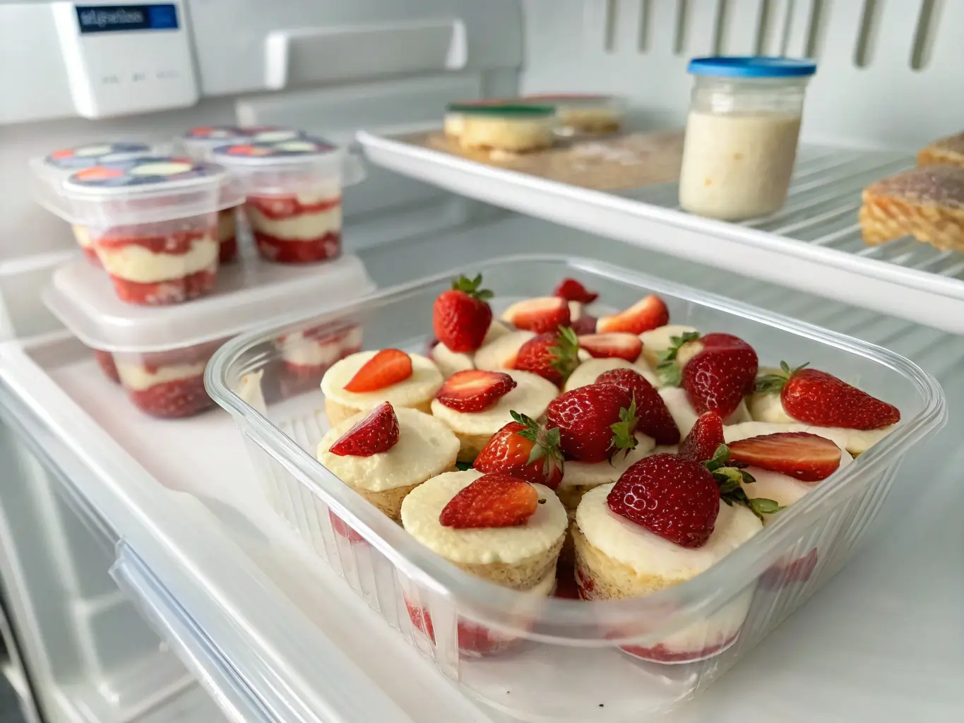 stored-strawberry-shortcake-bites Strawberry shortcake bites stored in container
