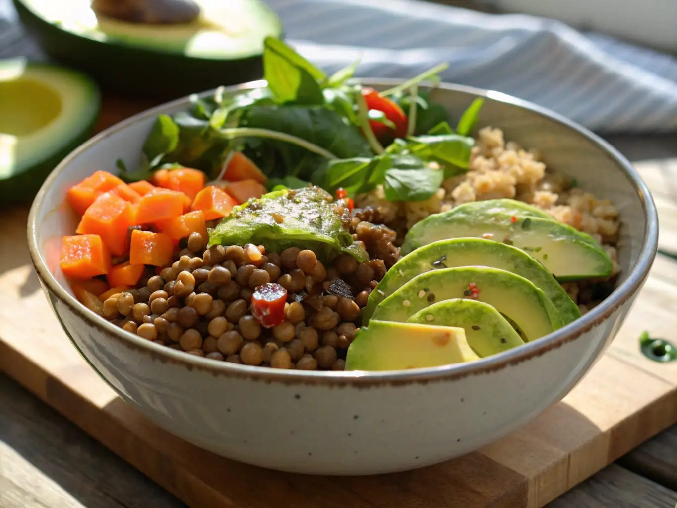 vegan-high-protein-lunch-bowl Vegan high protein lunch idea with quinoa and lentils