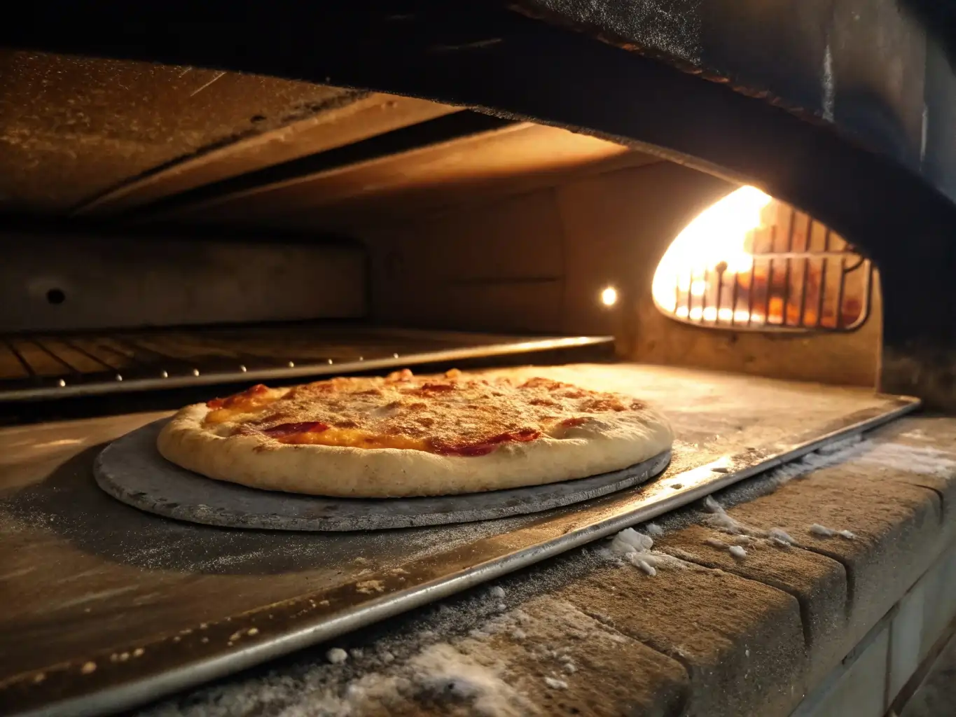 White clam pizza dough par-baking on pizza stone White clam pizza dough par-baking on pizza stone