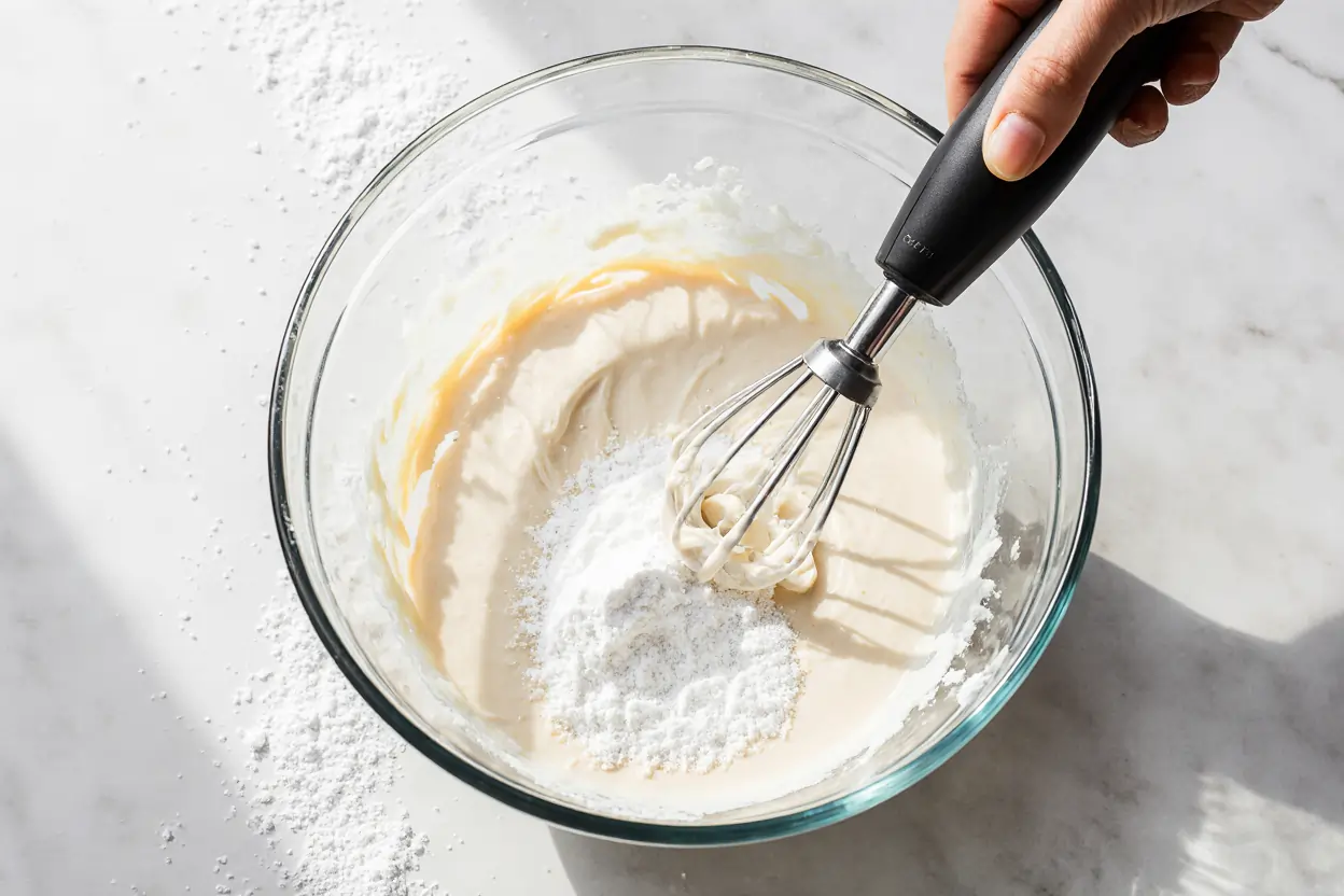 mixing-cream-cheese-frosting mixing cream cheese frosting in bowl