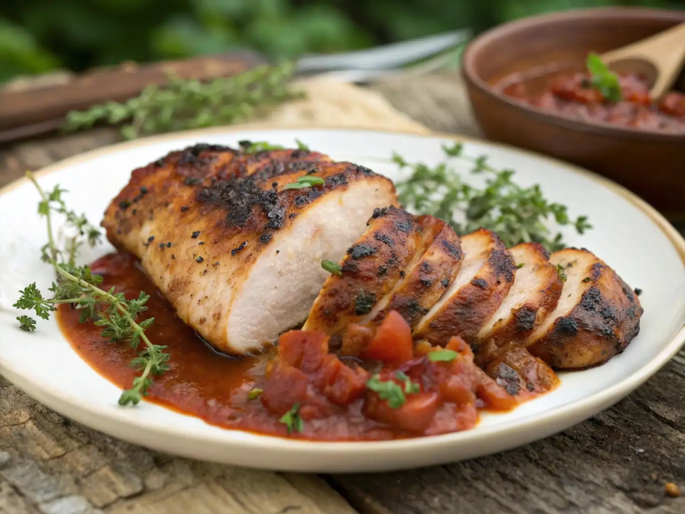 rhubarb-bbq-sauce-chicken grilled chicken with rhubarb barbecue sauce