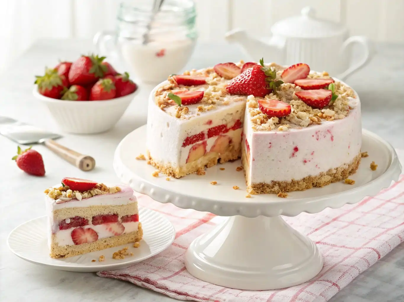 strawberry-shortcake-ice-cream-cake Strawberry shortcake ice cream cake with crumble and fruit layers
