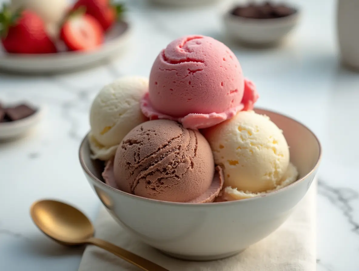 strawberry-vanilla-chocolate-ice-cream strawberry vanilla chocolate ice cream in a bowl