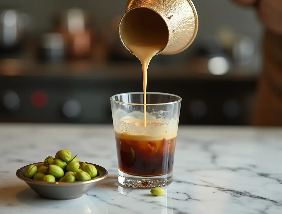 vietnamese-coffee-drip-for-cheesecake Vietnamese phin coffee dripping beside pistachios