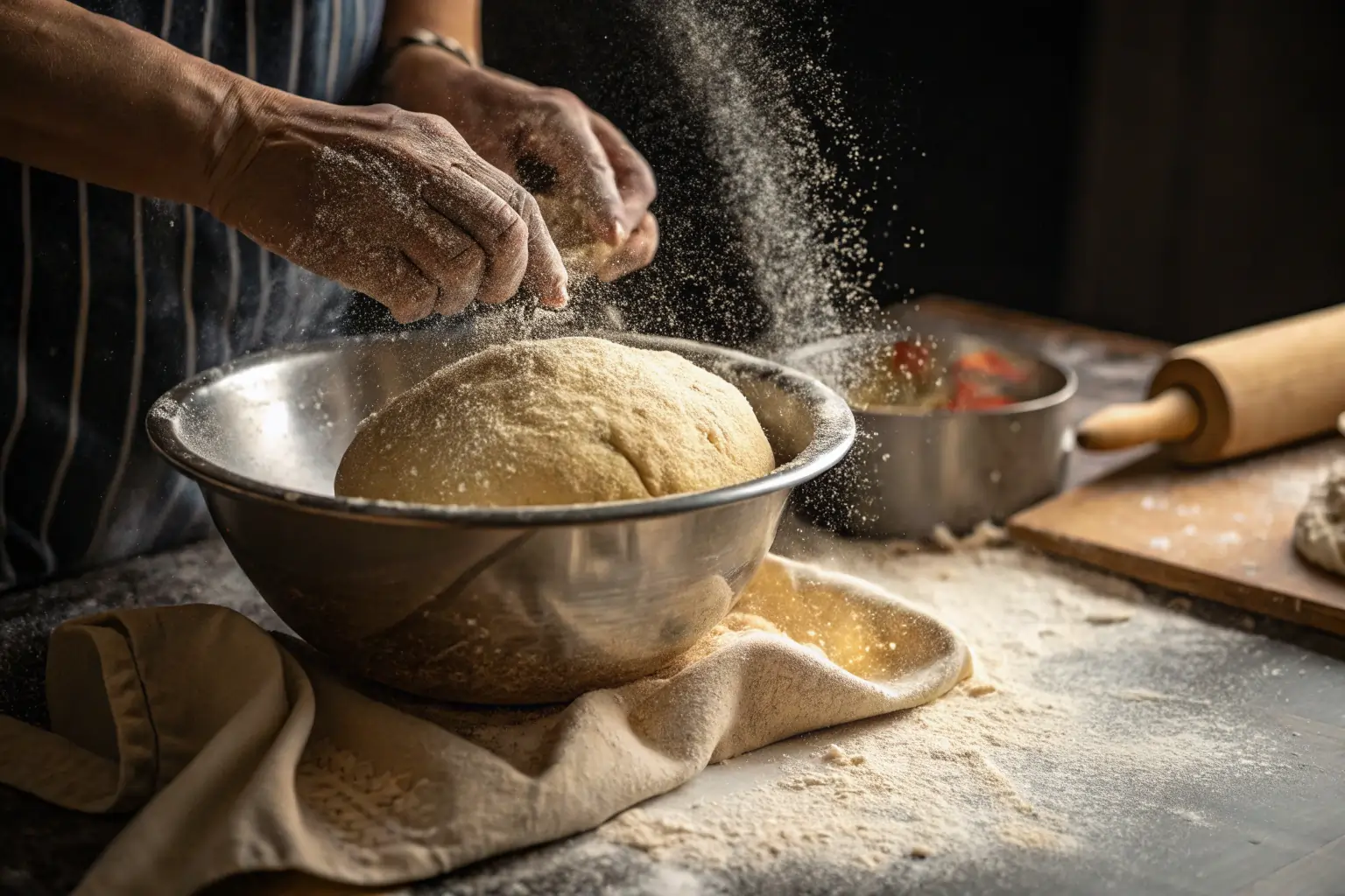 mixer-dough-california-pizza mixer dough preparing California pizza base